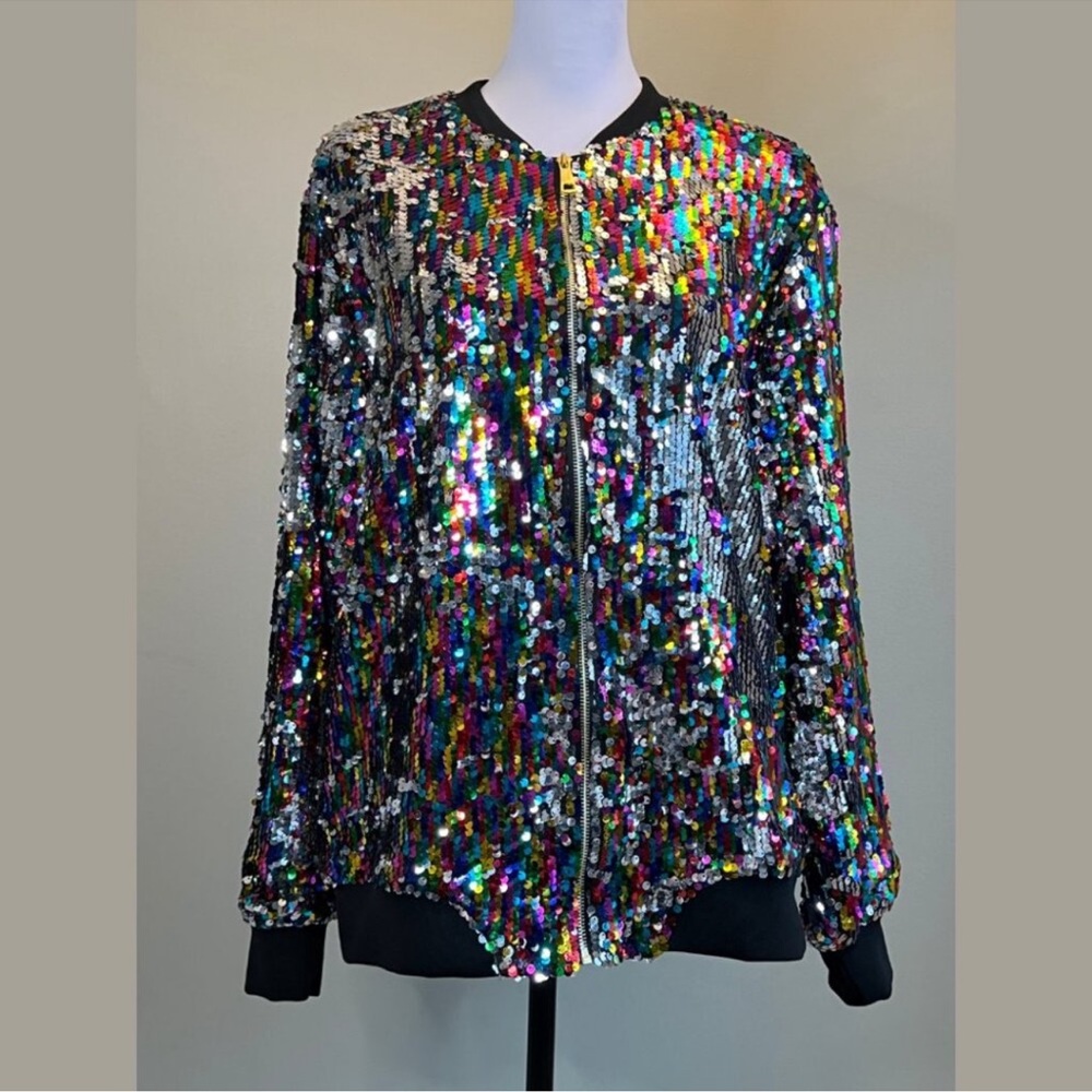 - Cresay Rainbow Sequin Bomber Jacket